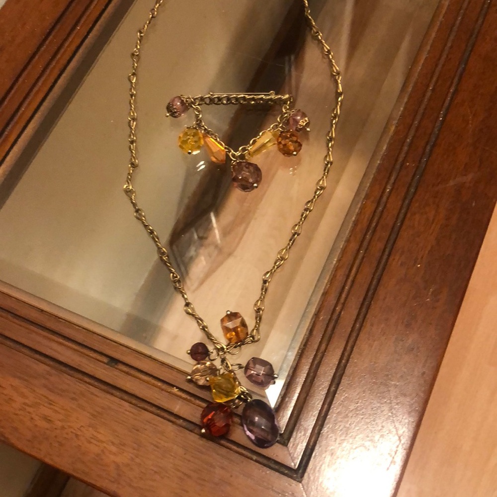 Women preowned multicolored necklace & brooch